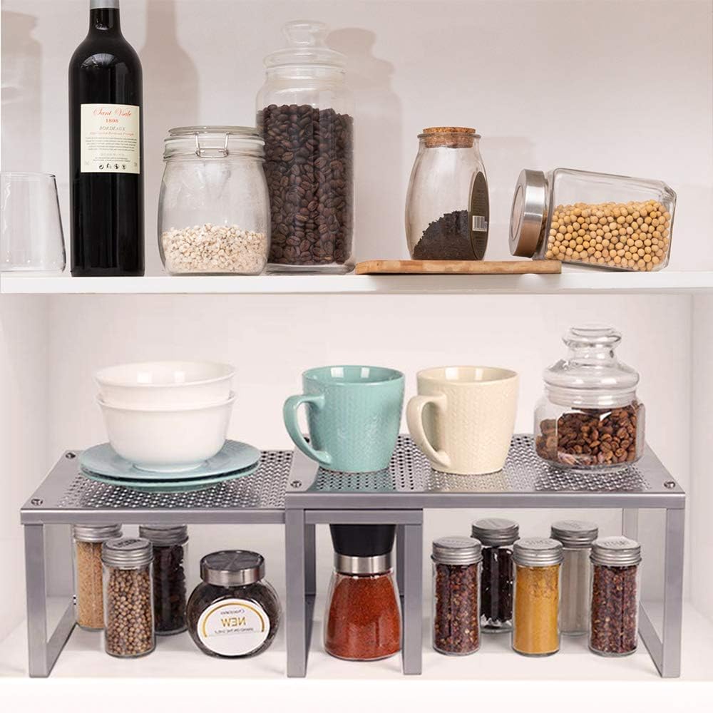 Kitchen Shelf Metal  Organizer for Counter Cupboard Pantry, Set of 2 , Stackable