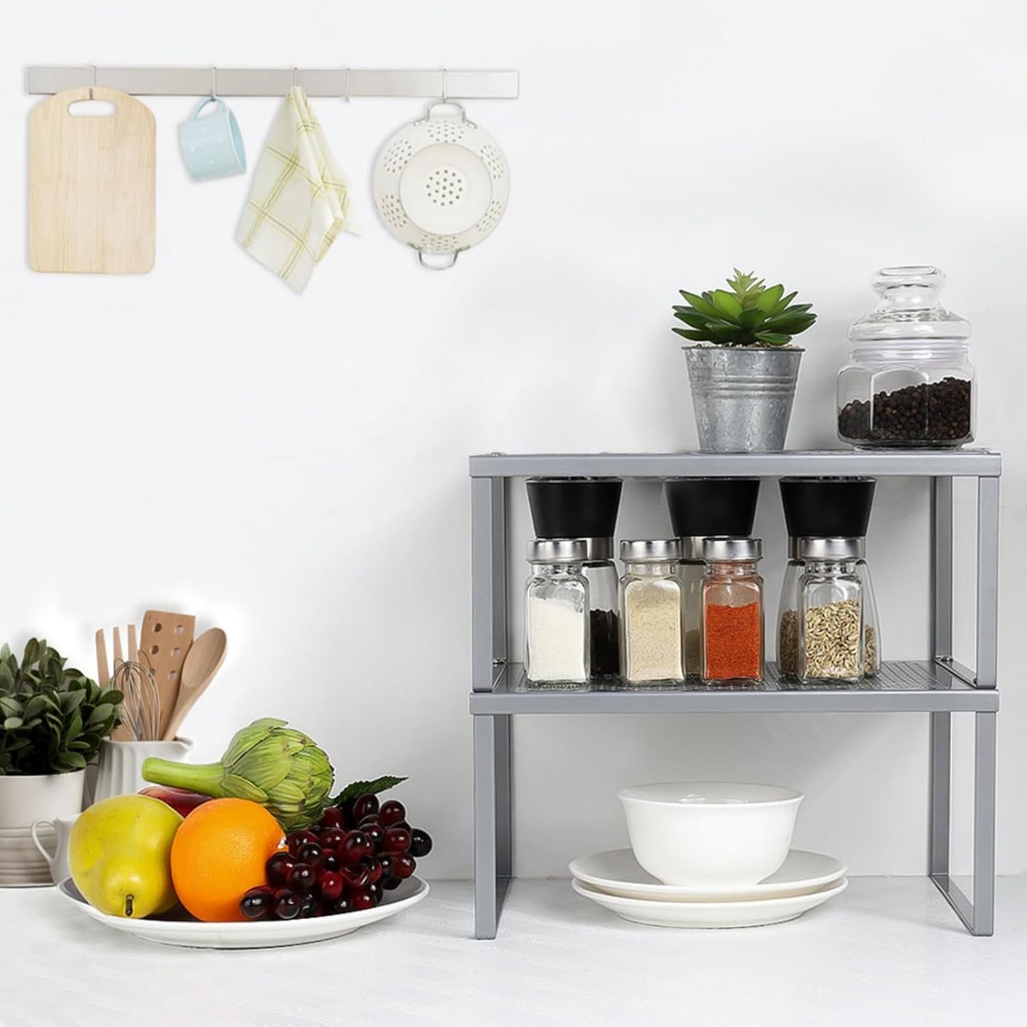 Kitchen Shelf Metal  Organizer for Counter Cupboard Pantry, Set of 2 , Stackable