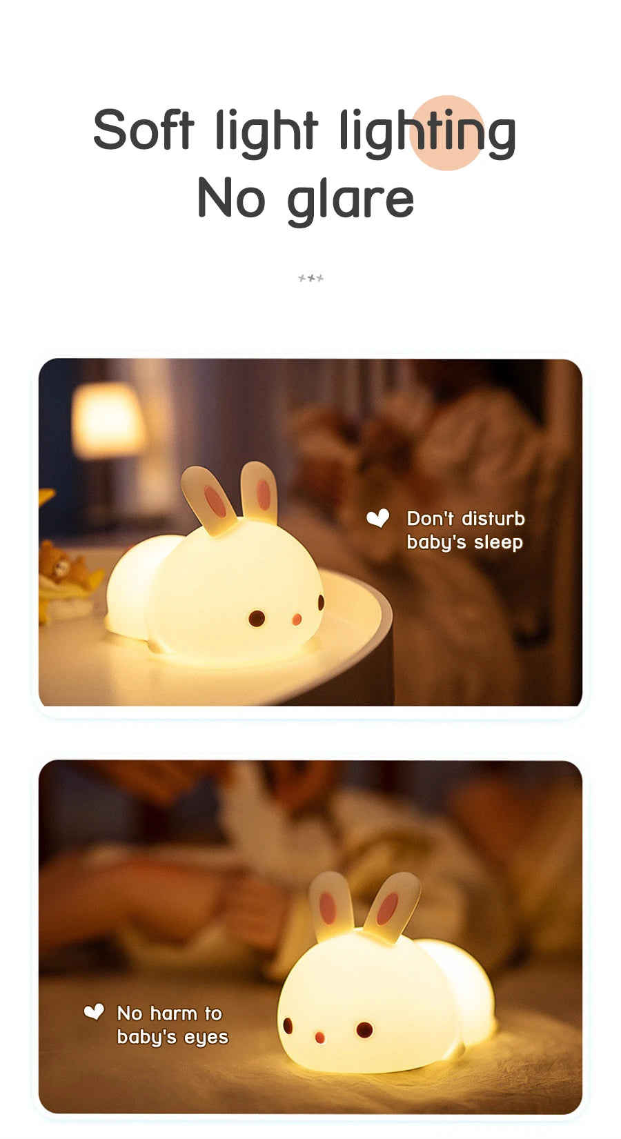 USB Rechargeable Touch Sensor RGB LED Rabbit Night Light