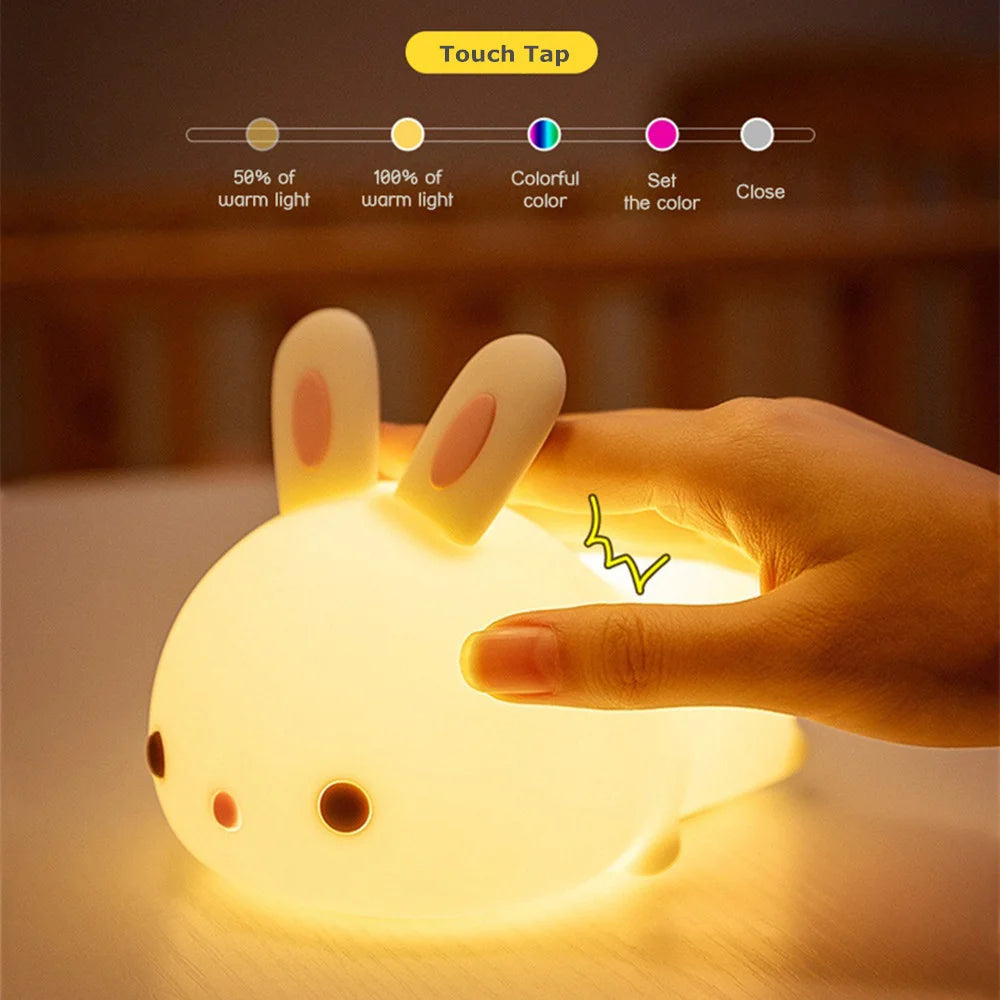 USB Rechargeable Touch Sensor RGB LED Rabbit Night Light