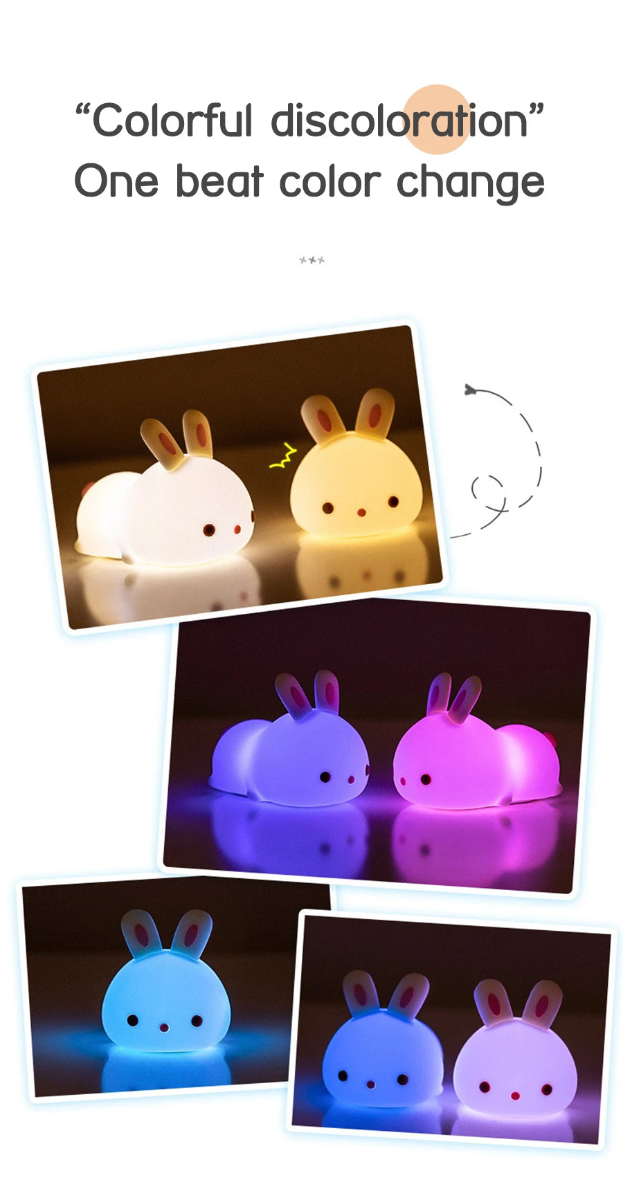 USB Rechargeable Touch Sensor RGB LED Rabbit Night Light