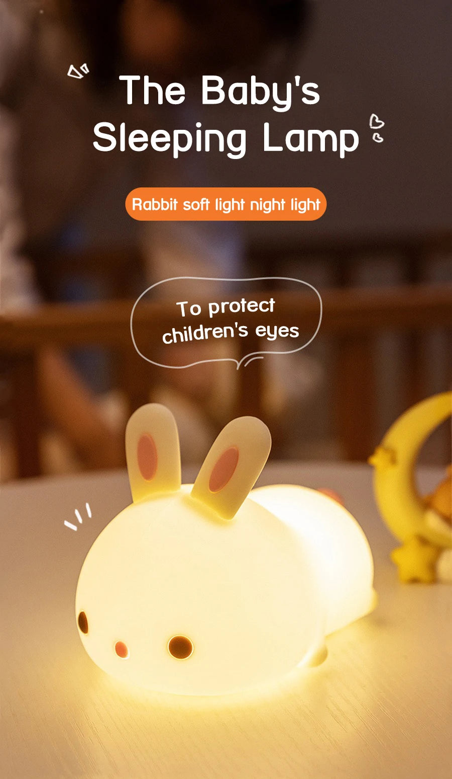 USB Rechargeable Touch Sensor RGB LED Rabbit Night Light