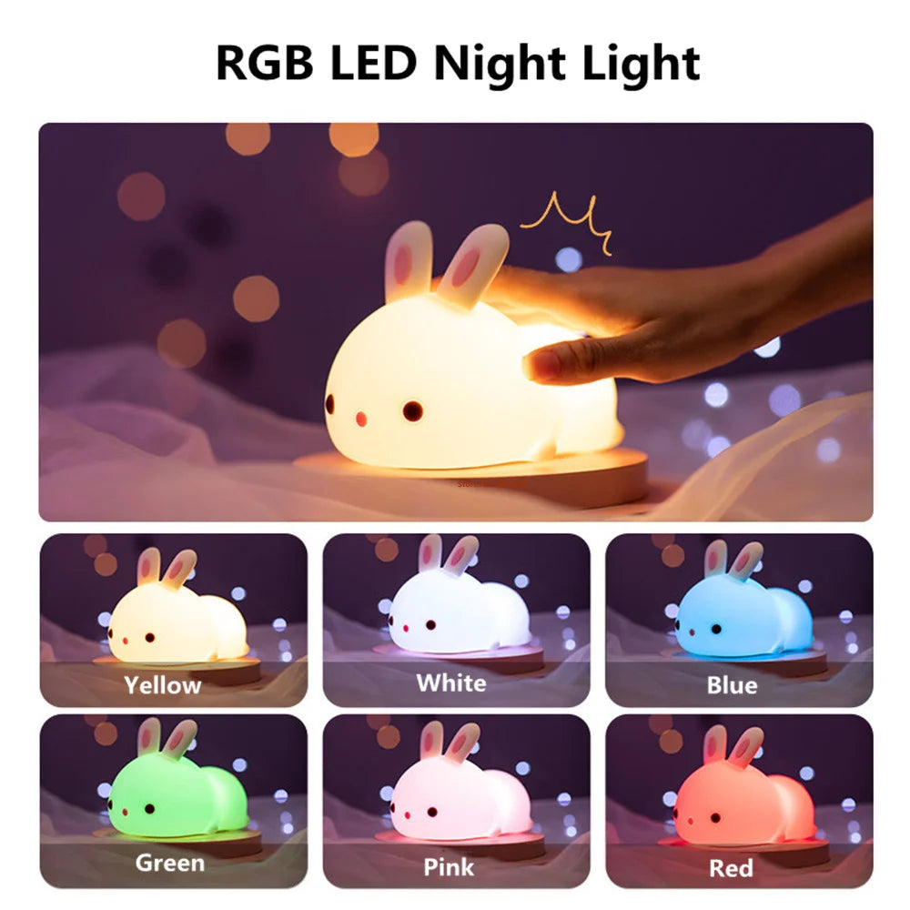 USB Rechargeable Touch Sensor RGB LED Rabbit Night Light