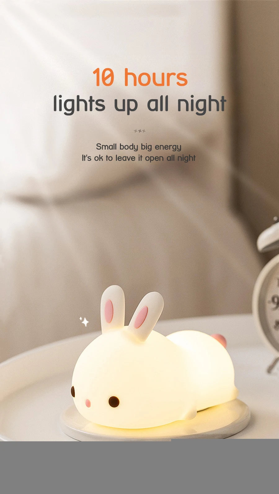 USB Rechargeable Touch Sensor RGB LED Rabbit Night Light